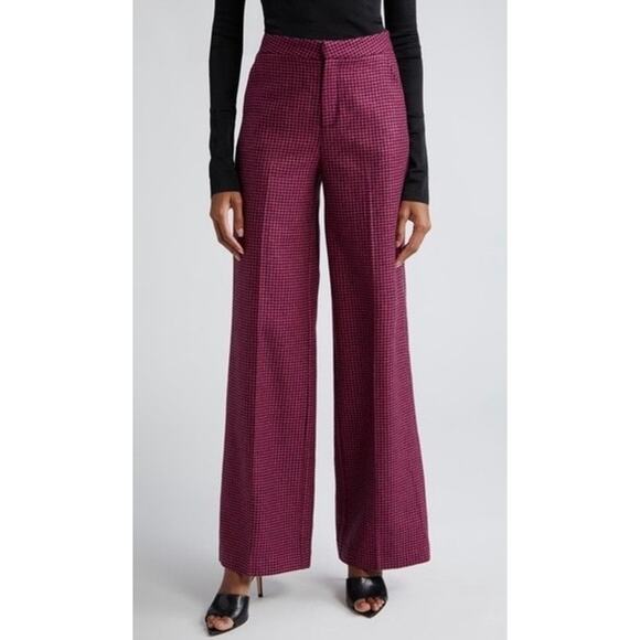 L’Agence Livvy Wool Blend Houndstooth Trouser in Metallic Pink and Black Size 18 - Picture 1 of 15